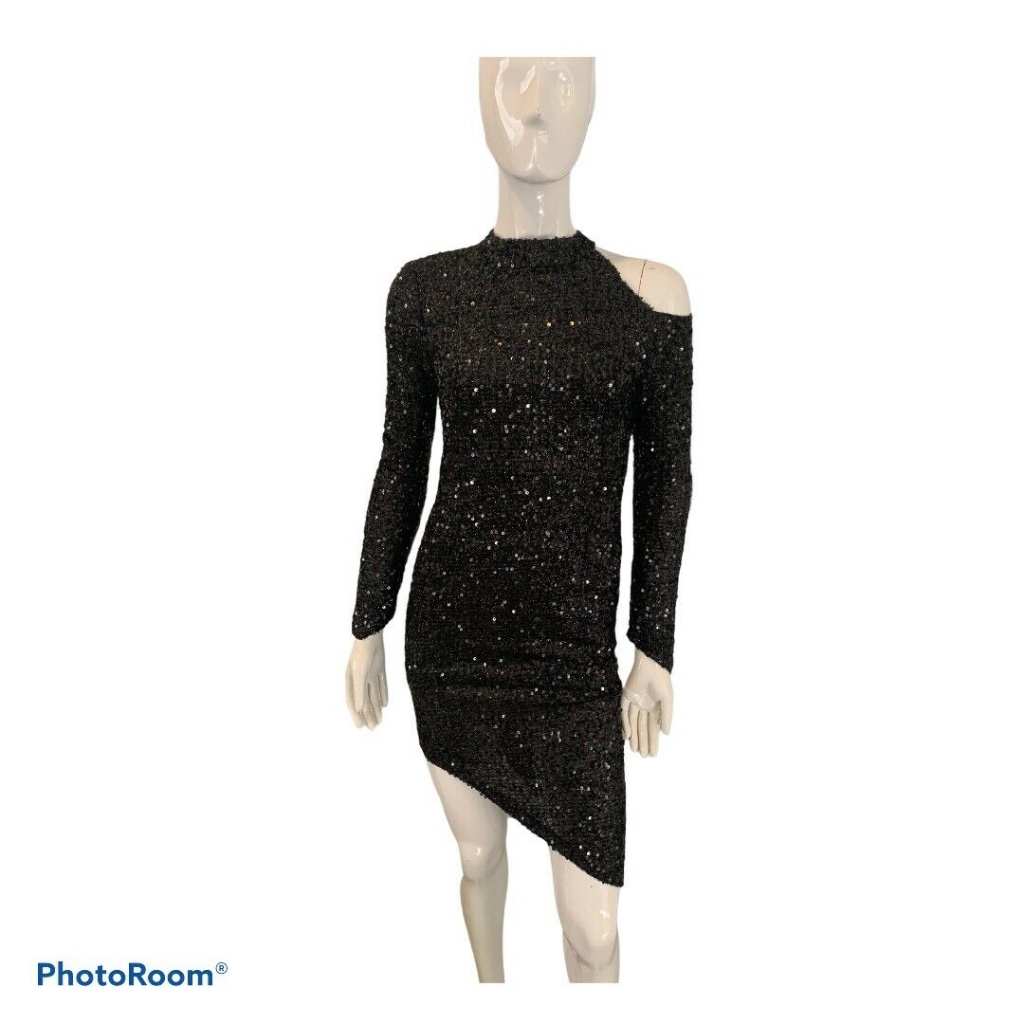 New Stylekeepers Black Sequins Mini Dress Size 2 Prty Cocktail Long Sleeve Sexy